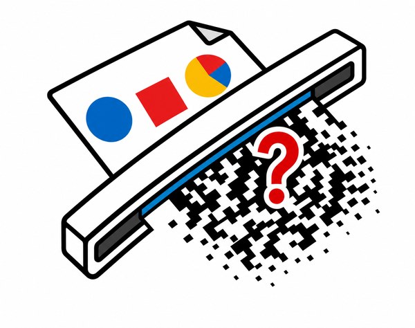 A color document entering a scanner and leaving as smudged black and white