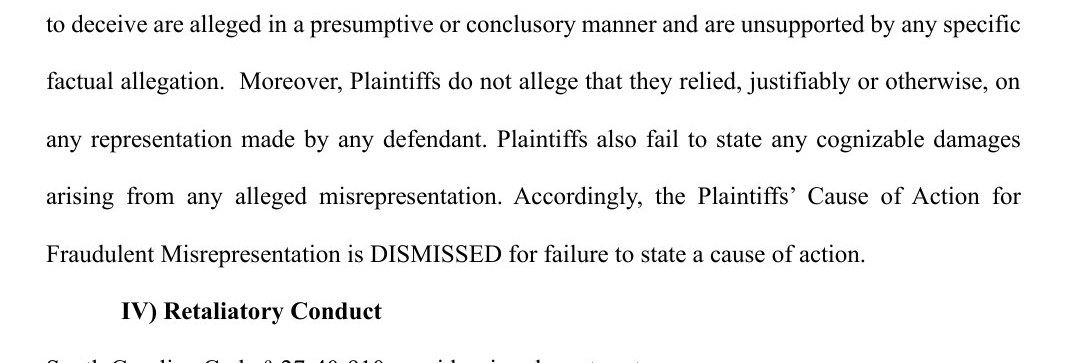 Order p. 12: the passage declaring no cognizable damages pleaded