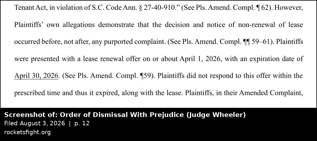 Screenshot of the Order of Dismissal With Prejudice, August 3, 2026, page 12