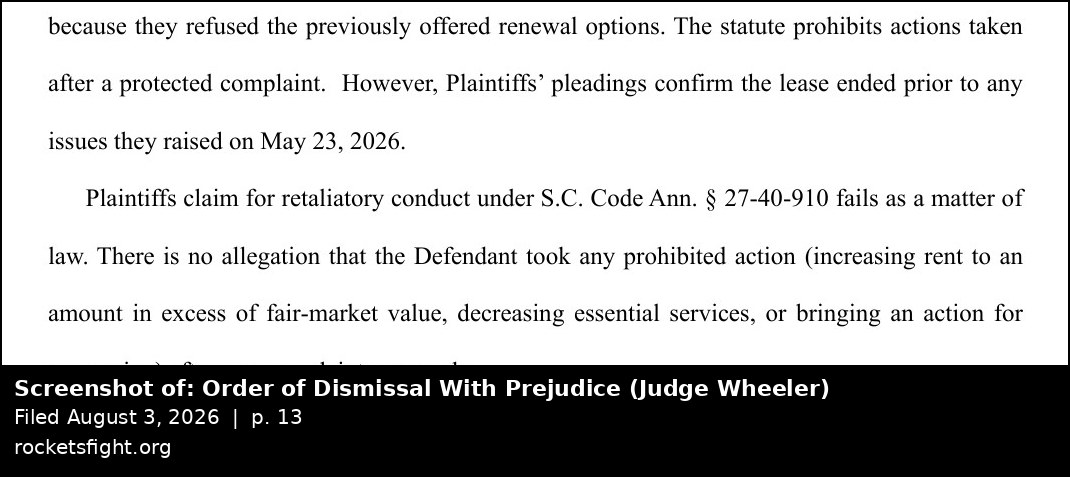 Screenshot of the Order of Dismissal With Prejudice, August 3, 2026, page 13