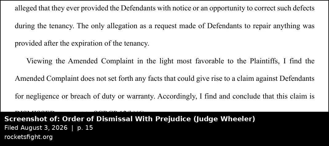 Screenshot of the Order of Dismissal With Prejudice, August 3, 2026, page 15