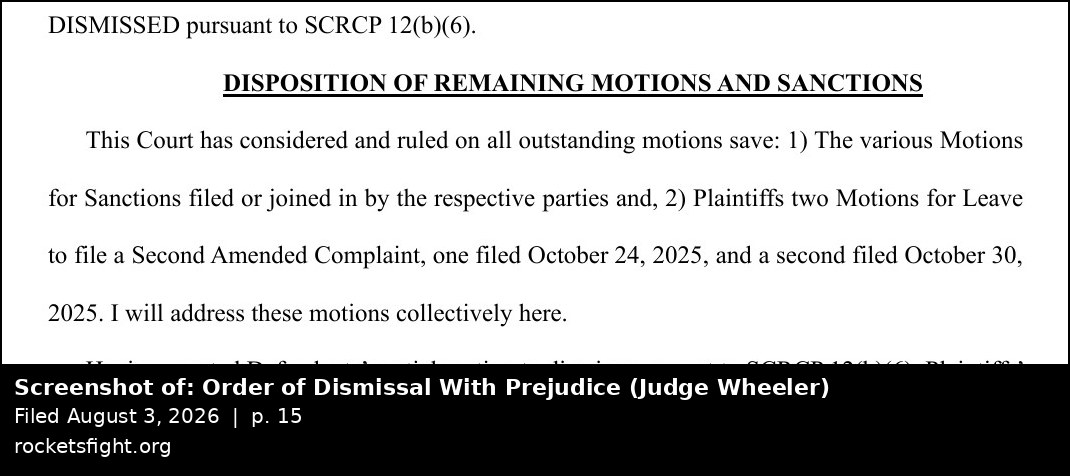 Screenshot of the Order of Dismissal With Prejudice, August 3, 2026, page 15