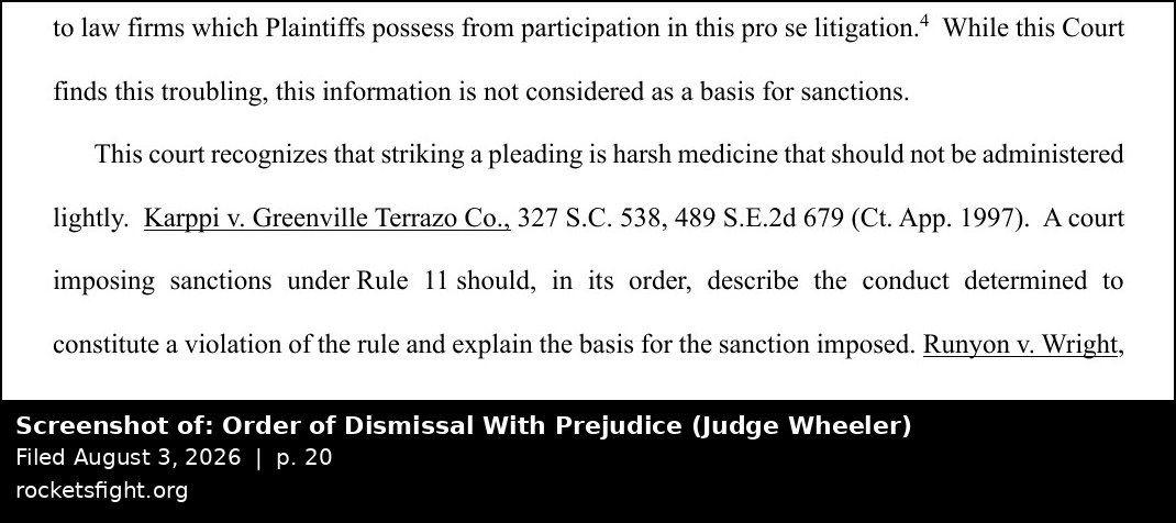 Screenshot of the Order of Dismissal With Prejudice, August 3, 2026, page 20