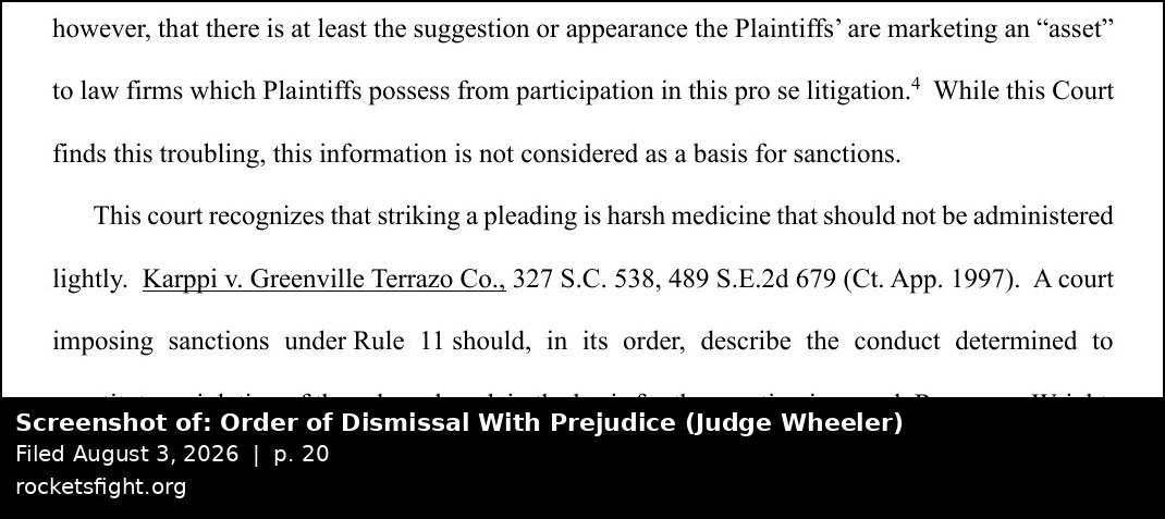 Screenshot of the Order of Dismissal With Prejudice, August 3, 2026, page 20