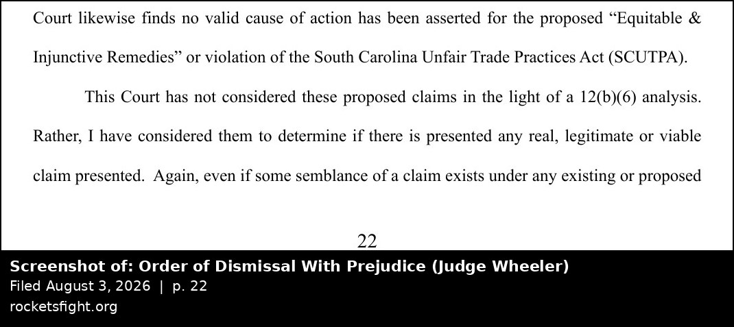 Screenshot of the Order of Dismissal With Prejudice, August 3, 2026, page 22