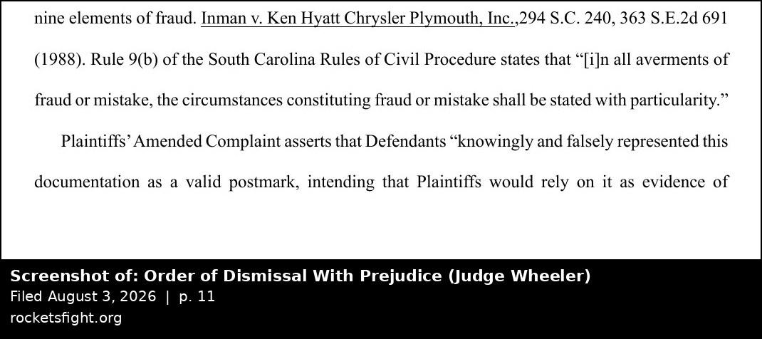 Screenshot of the Order of Dismissal With Prejudice, August 3, 2026, page 11