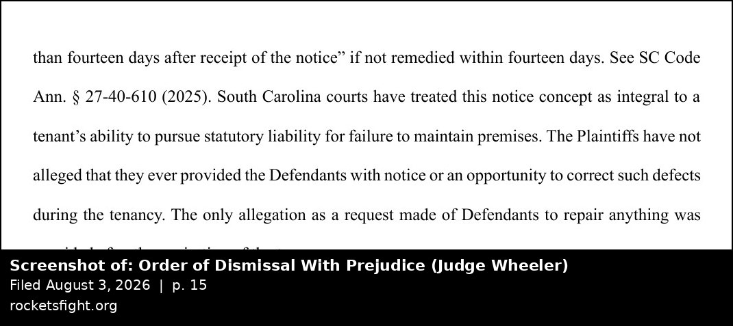 Screenshot of the Order of Dismissal With Prejudice, August 3, 2026, page 15