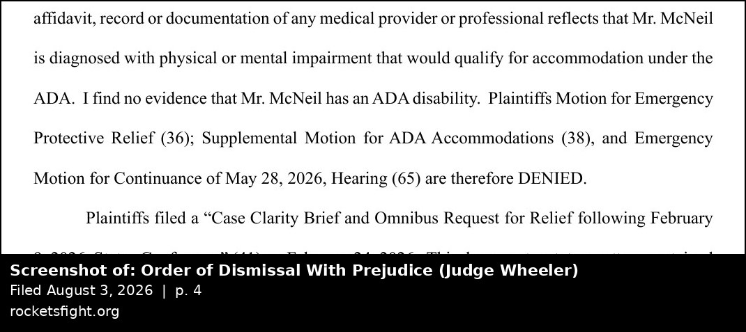 Screenshot of the Order of Dismissal With Prejudice, August 3, 2026, page 4